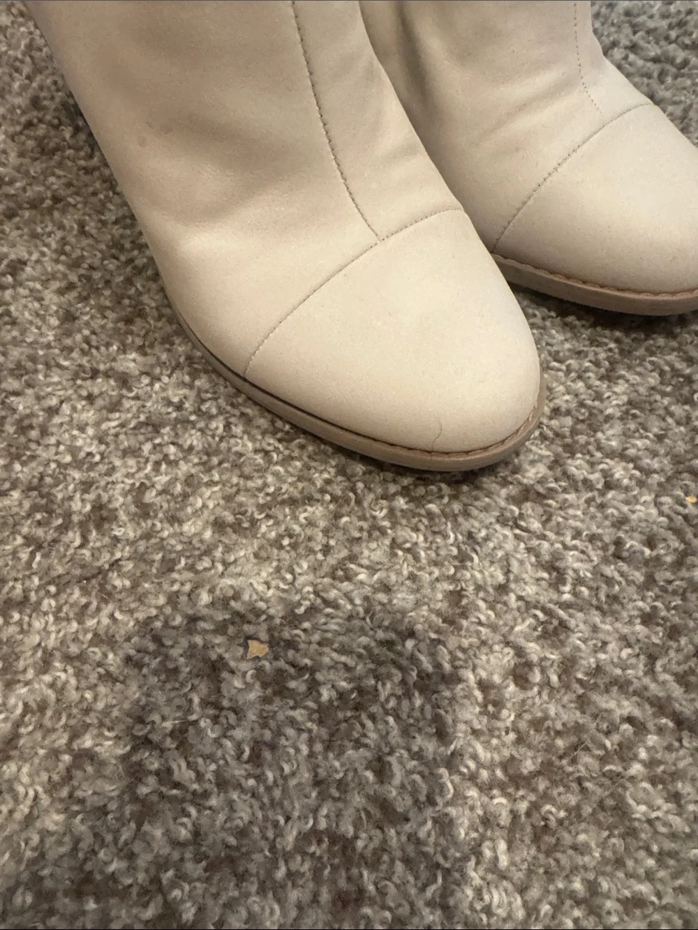 Toms Cream Leather Ankle Booties with Stacked Heel
